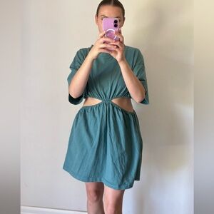 Free People Dandelion Mini FP Beach Dress Cut Out 100% Cotton Size Large Green